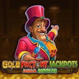 Gold Factory Jackpots Mega Moolah slot logo by Aurum Signature Studios at SLOTT Casino